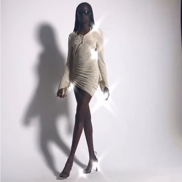 I.AM.GIA Dress Amina Cutout Adjustable Ruching Sheer Velvet Tan Burn Out XL NWT - Picture 11 of 11